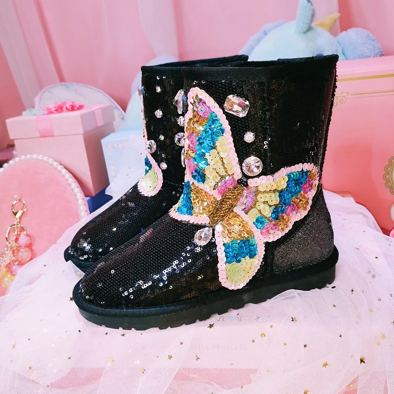 2020 новые зимние расшитые блестками сапоги ручной работы на заказ Роскошные