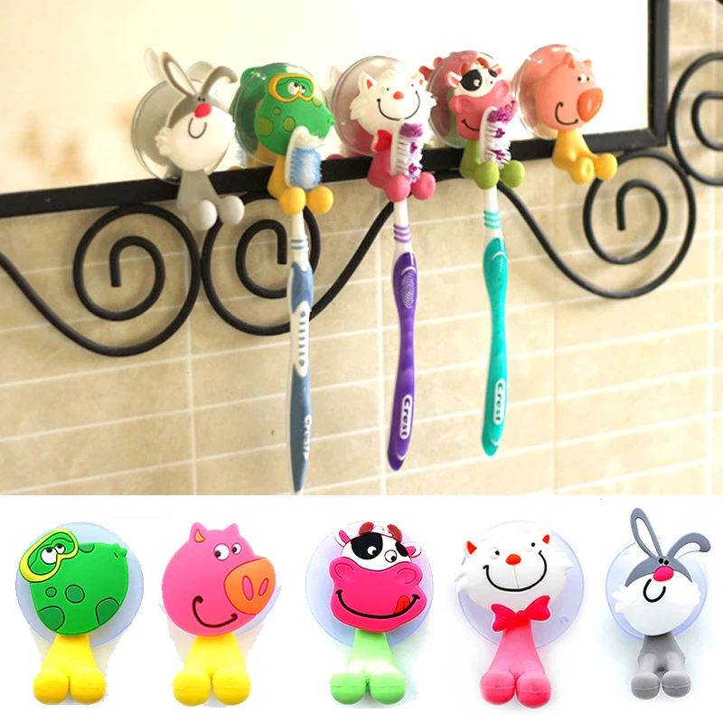 Cartoon Animal Toothbrush Holder Wall Mounted Antibacterial Tooth brush Storage Rack With Suction Cup Bathroom Organizer images - 6