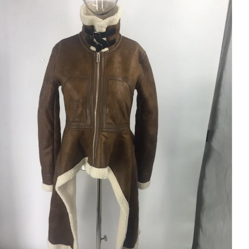 

Fashion Tide New Fashion Zipper Irregular PU Clothes Coat Trendy Winter Pop Nice Long Type Personality Cotton Clothing BE295