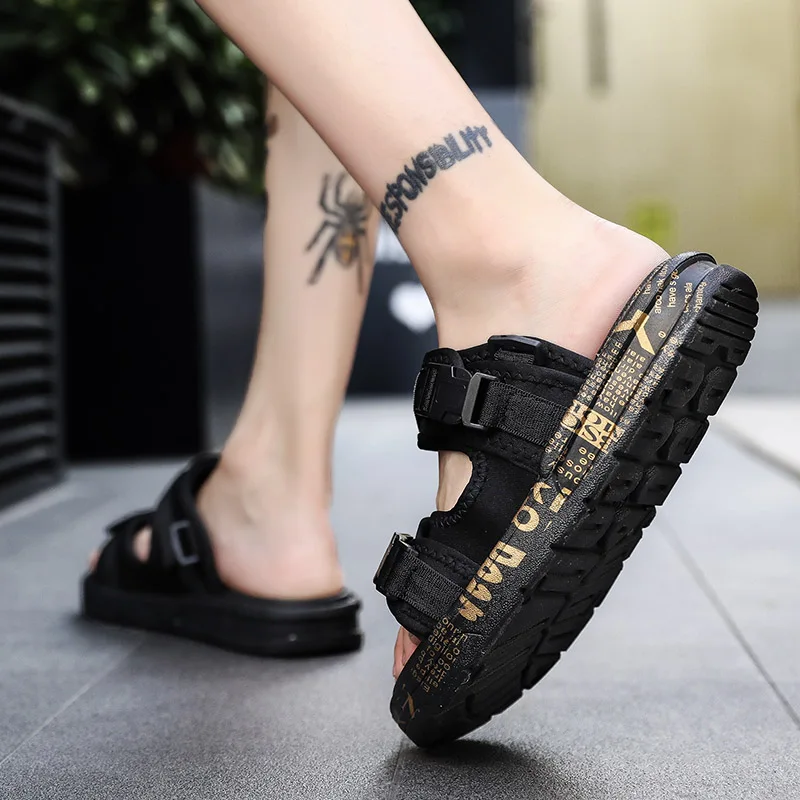 Мужские тапочки из натуральной кожи Кожаная резиновая мужская повседневная