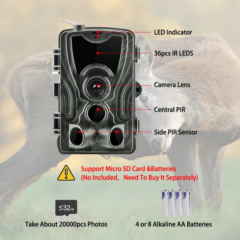 Фотоловушка Suntekcam HC-801LTE 4G Охотничья камера 12 МП 64 ГБ фотоловушка IP65 0 3 s с литиевой
