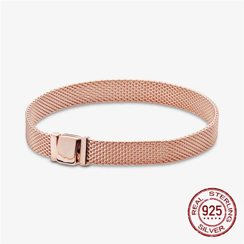

Hot Sale 925 Sterling Silver Charm Woven Bracelet Rose Golden Color Barrel Clasp Snake Chain Bracelet Women Jewelry DIY Making