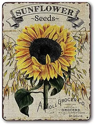 good luckcy Sunflower Seeds Garden Retro Tin Sign Wall Decoration Plaque Farm Cafe Metal Sign 12x16 Inches