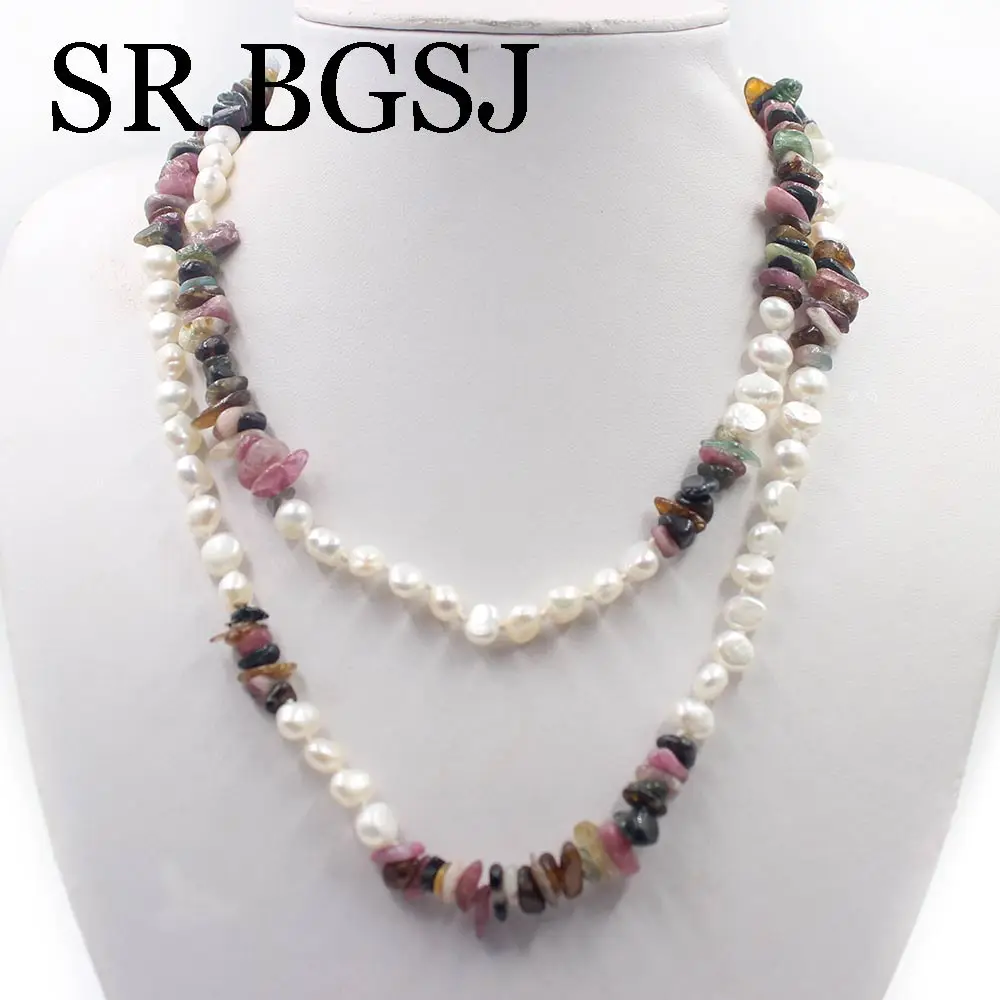 Женское длинное ожерелье из турмалина с натуральным жемчугом 6 7 мм| |
