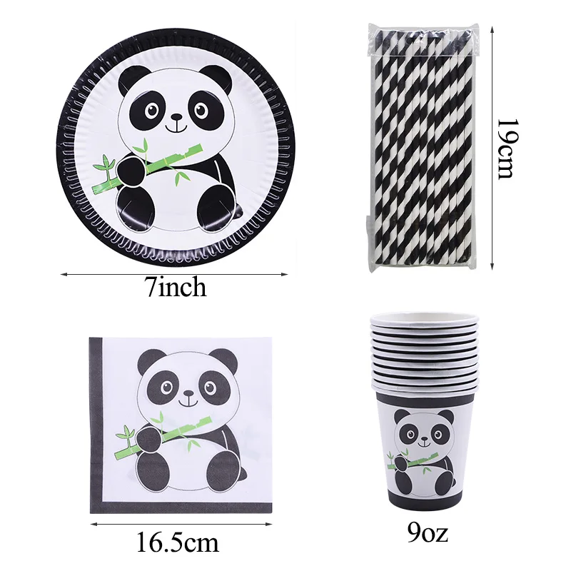 65 шт тема панды одноразовая посуда наборы черный белый цвет бумажные тарелки и