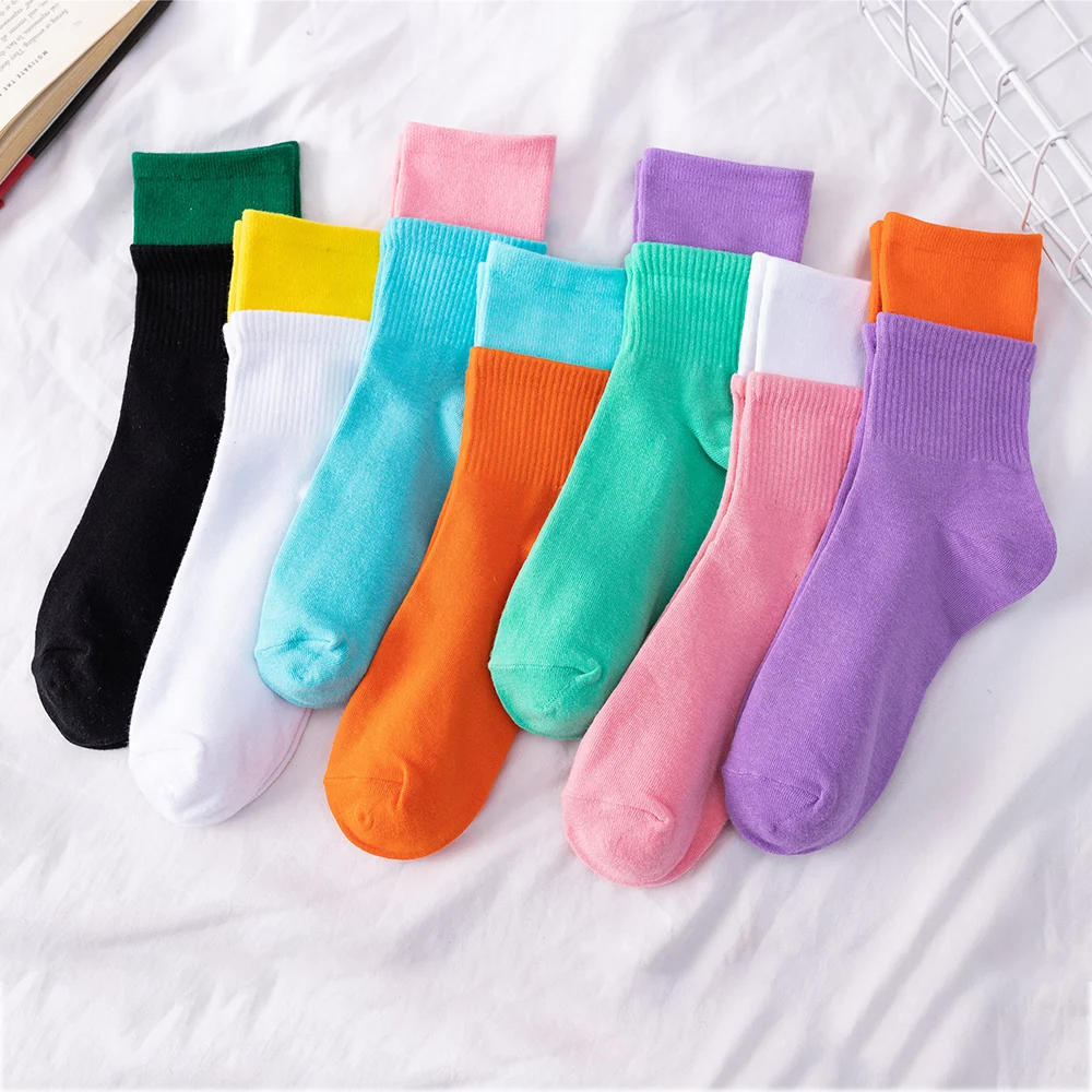 

1 Pair Short Socks Women Striped Winter Solid Contrast Warm Cotton Patchwork Sock Ladies Breathable Harajuku Fashion Casual Sox