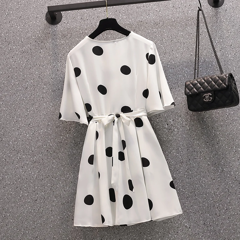 

M-4XL plus size suit polka dot chiffon shirt + shorts two-piece two-piece suit 2021 summer fashion women's clothing