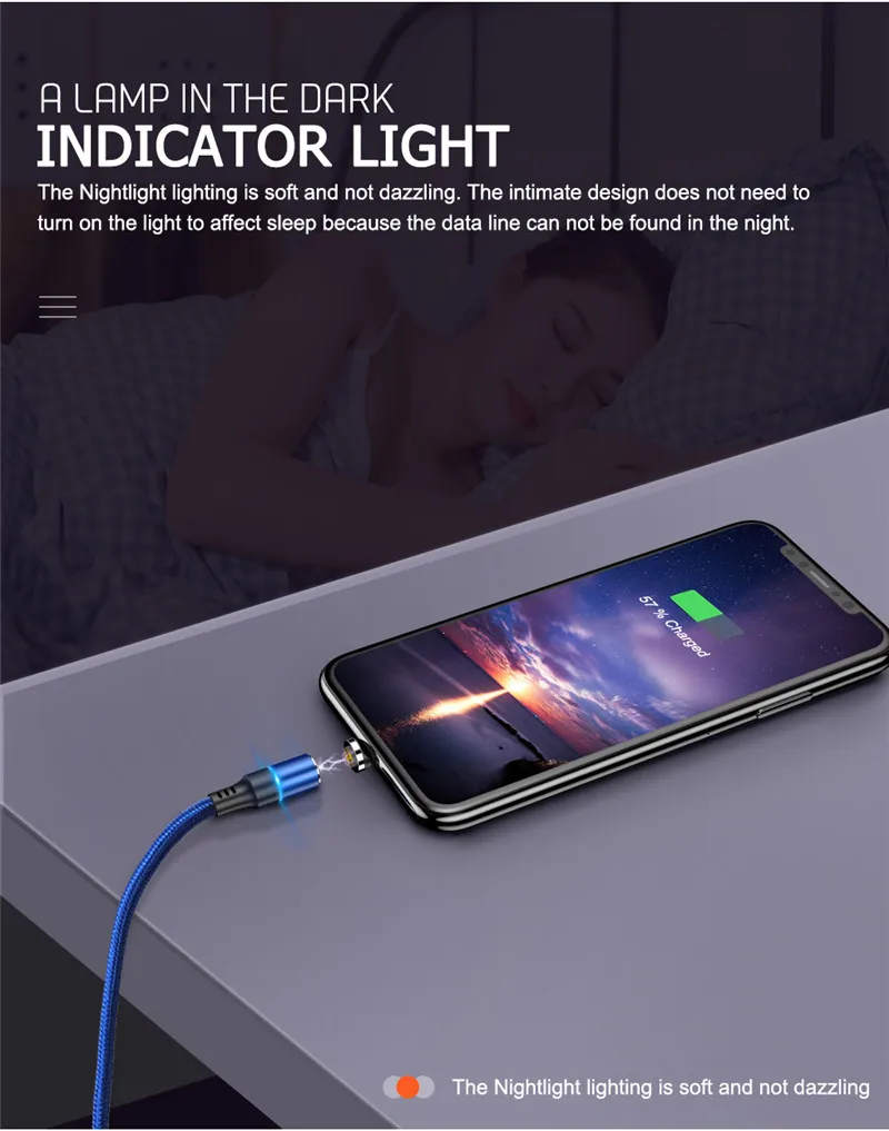1 м светодиодный магнитный usb-кабель для передачи данных для iPhone Xs Max X XR 8 7 6s 6 Plus 5 5S Быстрая зарядка USB type C Micro кабель для samsung Xiaomi