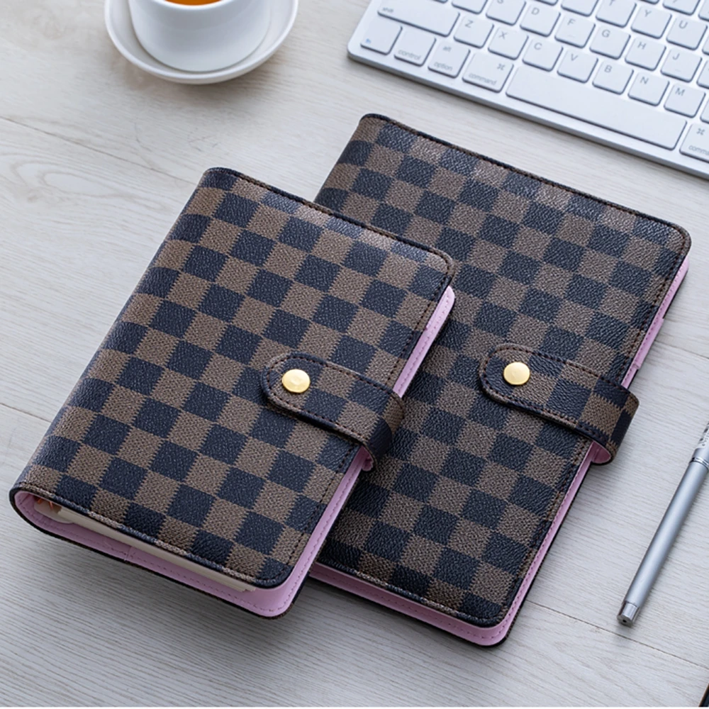 

Checkerboard Pattern Leather Business A6 A5 Designed 6 Ring Binder Journal Diary Notebooks For Gift And Promotion