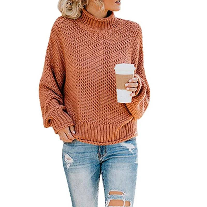 

2019 New Women Casual Loose Sweater Autumn Winter Turtleneck Long Sleeve Solid Color Knitte Pullovers Streetwear
