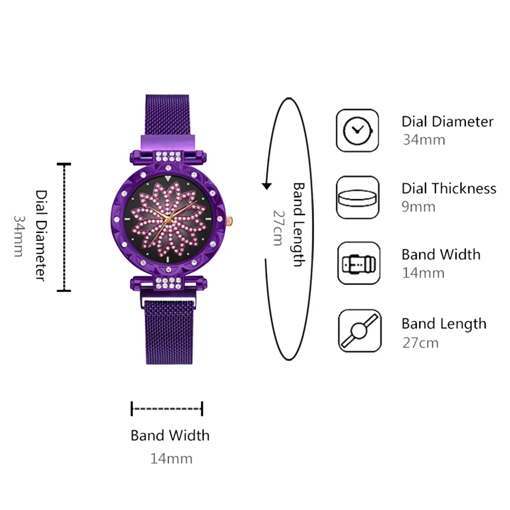 

Fashion Women Floral Rhinestone Round Dial Mesh Band Analog Quartz Wrist Watch New Ladies Dress Watches Gift Luxury