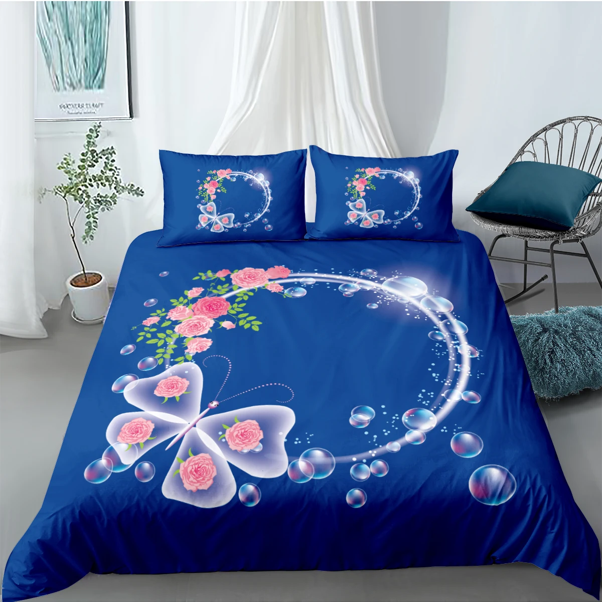 

3D Duvet Cover Sets Bedding Sets Bedding Bag Pillow Shams King Queen Full Double Size Butterflie and Flower Custom Bedding sets