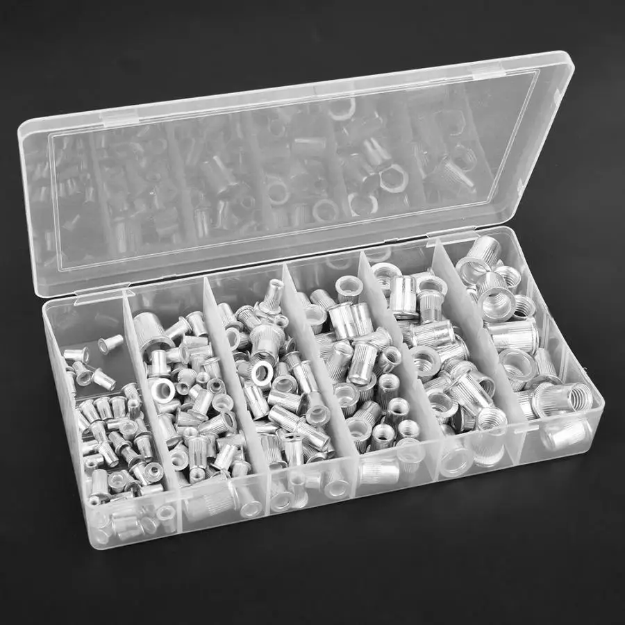 190 шт. набор заклепок гайки алюминиевые плоские головки резьбовые крепежные M3 M5 M6