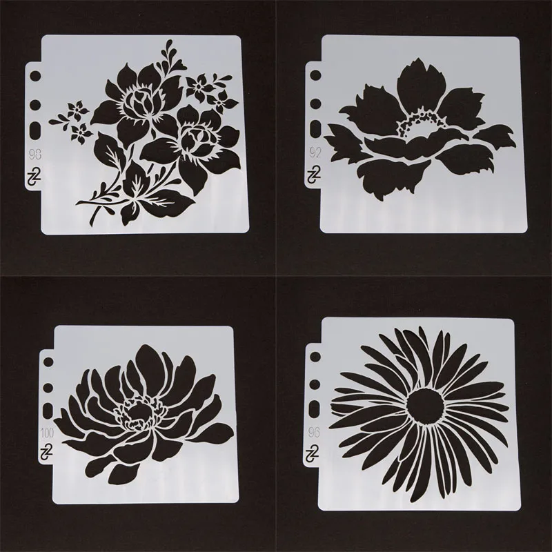 

4pc Sunflower Flower Stencil DIY Scrapbooking Diary Stamping Coloring Embossing Drawing Painting Template Decor Crafts Reusable
