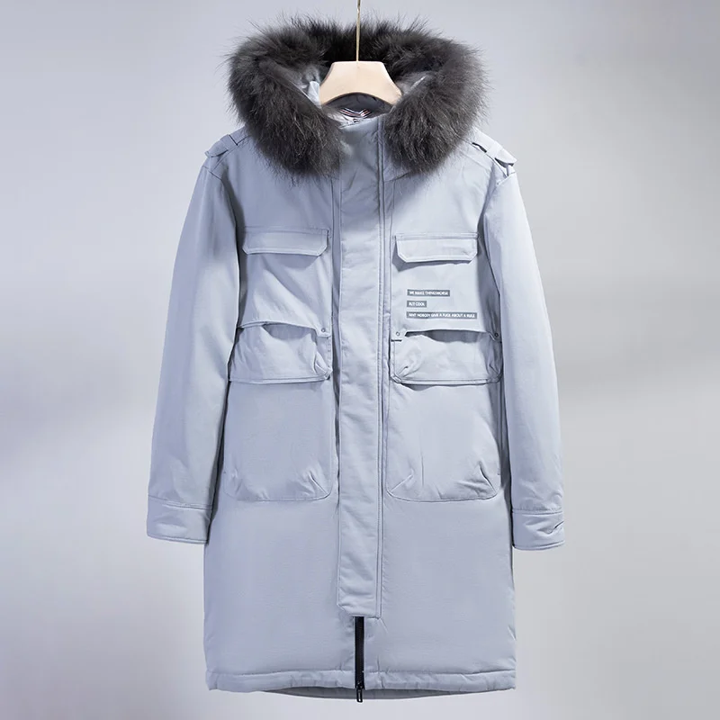 

2021 New Down jacket hooded thickened loose men's fur collar long