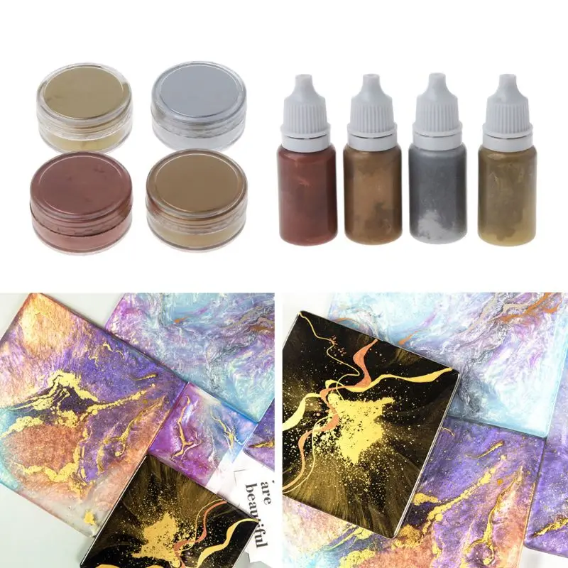 

97QE 4 Colors Metal Brozne Golden Pearl Powder Epoxy Resin Colorant Glitter Marble Metallic Pigment Resin Dye Jewelry Making