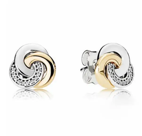 Authentic 925 Sterling Silver Pan Earring Interlinked Circles With Crystal Studs Earring For Women Wedding Gift Fine Jewelry