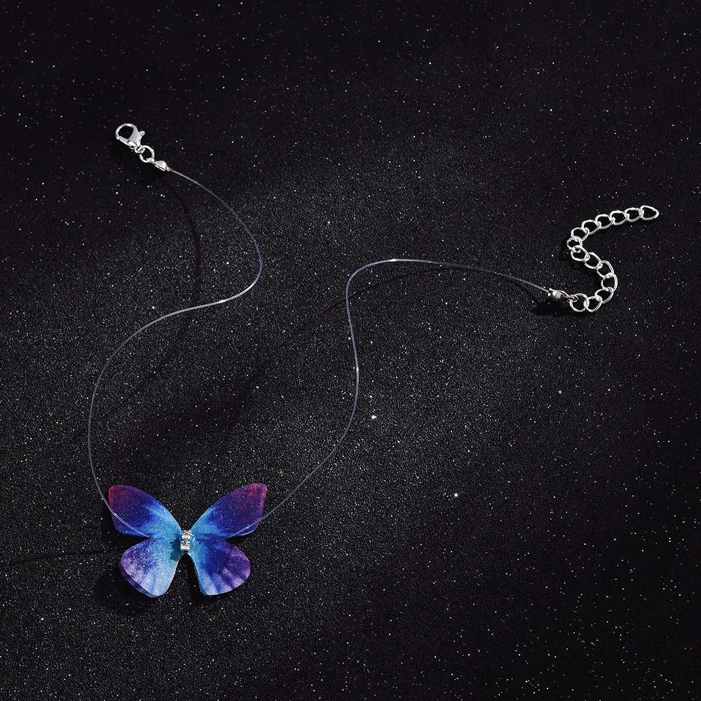 

Korean Fairy Girl Butterfly Clavicle Chain Sweet Romantic Tulle Transparent Invisible Fish Line Short Necklace Collar