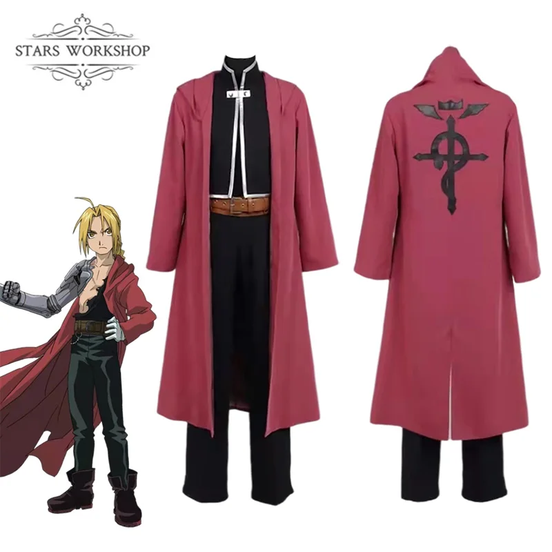 Anime Fullmetal Alchemist Cosplay Edward Elric Cosplay Costume Men Trench Coat Cloak Suit For Halloween Carnival Custom Made