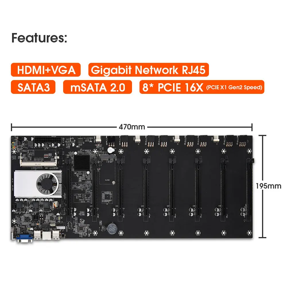 btc 37 minier mining motherboard cpu set 8 video card slot ddr3 memory adapter integrated vga interface low power consumption free global shipping