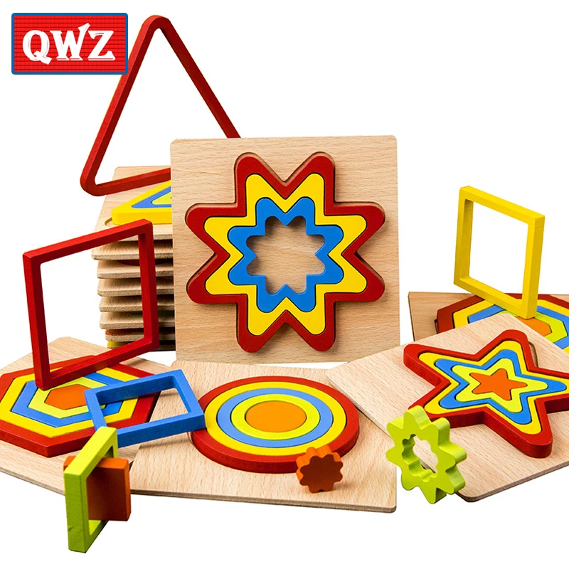 

QWZ DIY креативный 3D Деревянный пазл геометрической формы головоломки Развивающие Монтессори обучающие игрушки для детей малышей