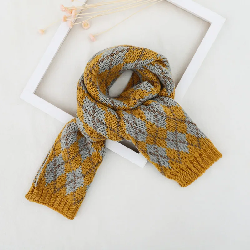 Children's Scarf Winter Baby Vintage Plaid Wool Boys Girls Warm Knitted Length 130cm | Детская одежда и обувь