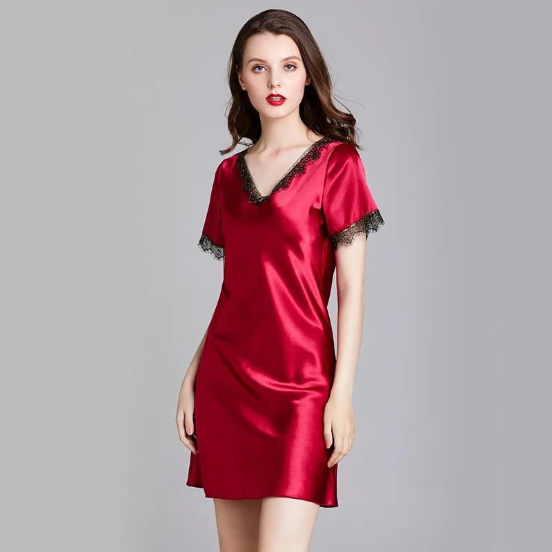 

Spring And Summer Sleepwear Ladies Silk Ladies Short Sleeved Nightgown Ladies Lounge Intimate Lingerie Solid Elegant Home Wear