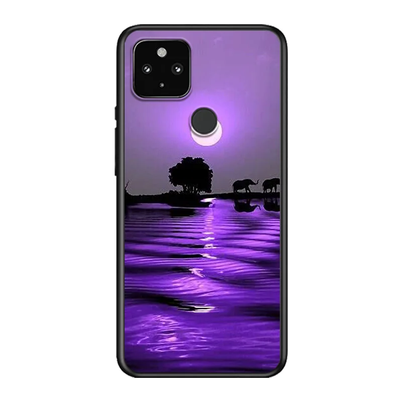 

Lavender Purple flowers Soft TPU Silicone Black Cover For Google Pixel 5 4A 5G 4 XL Phone Case