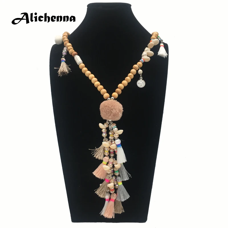 Alichenna хаки подвеска с кисточкой и кристаллами модное ювелирное ожерелье богемные