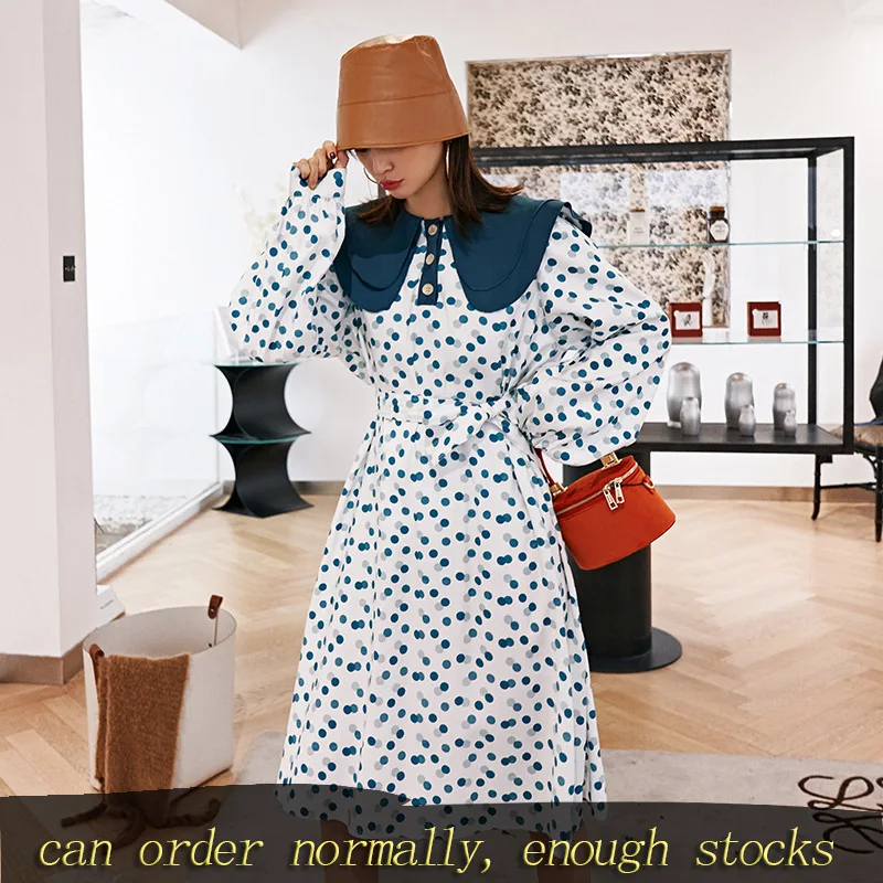 Женское винтажное платье LANMREM демисезонное в горошек с круглым воротником и