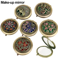 metal vanity mirror vintage hollow double sided folding round makeup mirrors chinese style small folding mirror random color