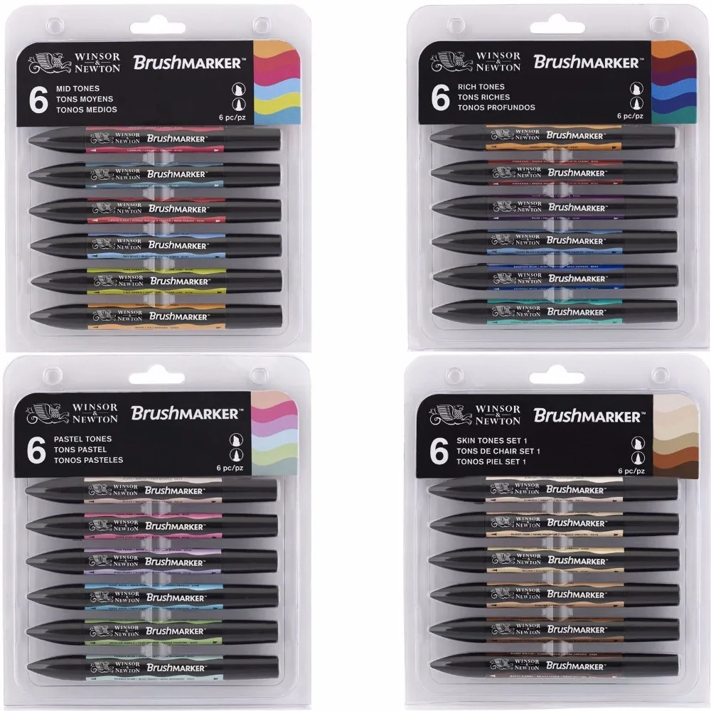 

Winsor & Newton Brushmarker Set 6 Colors 12 Colors Soft Brush Tip Twin Tip Brush Markers Alcohol Based Art Pens
