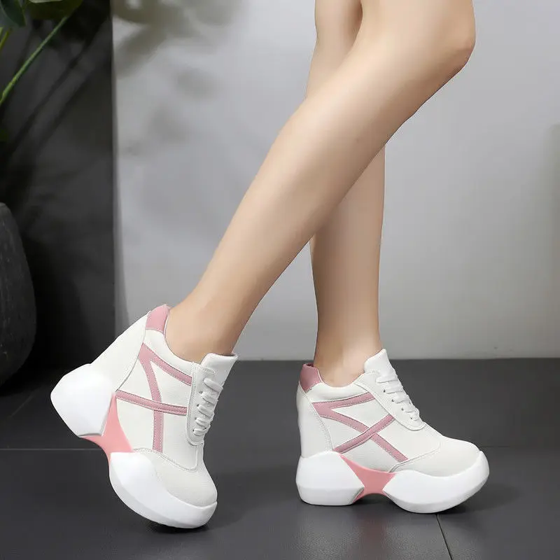 

Женские туфли на очень высоком каблуке 12 см, повседневная обувь на платформе, скрытая подъемная платформа, весна-осень