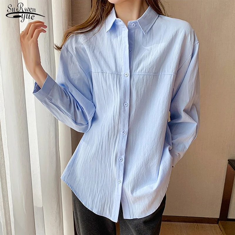 

Early Spring New Korean Loose Women Blouse OL Style Ladies Plus Size Solid Cardigan Shirts Blue Blouses Tops Blusas Mujer 13114