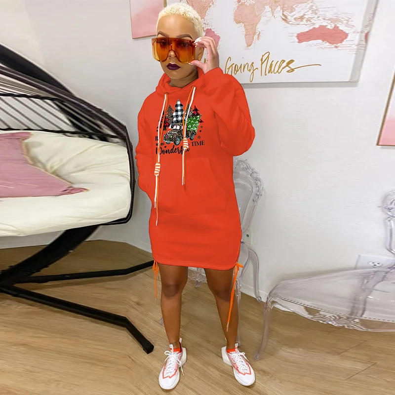 

Santa Claus Print Women's Hoodies Split Short Dresses Christmas Festival Clothing Autumn Winter New Long Sleeve Sweatshirt Dress