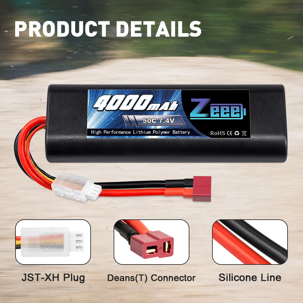 Zeee-bater&iacute;a Lipo de 7,4 V, 50C, 4000mAh, con enchufe Deans, carcasa r&iacute;gida 2S, para coche, cami&oacute;n, Helic&oacute;ptero, Avi&oacute;n a control remoto-1