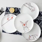 Керамическая тарелка для завтрака в виде кролика, тарелка для десерта, из костяного фарфора, восьмидюймовый диск, прекрасная тарелка для микроволновой печи, доступные блюда