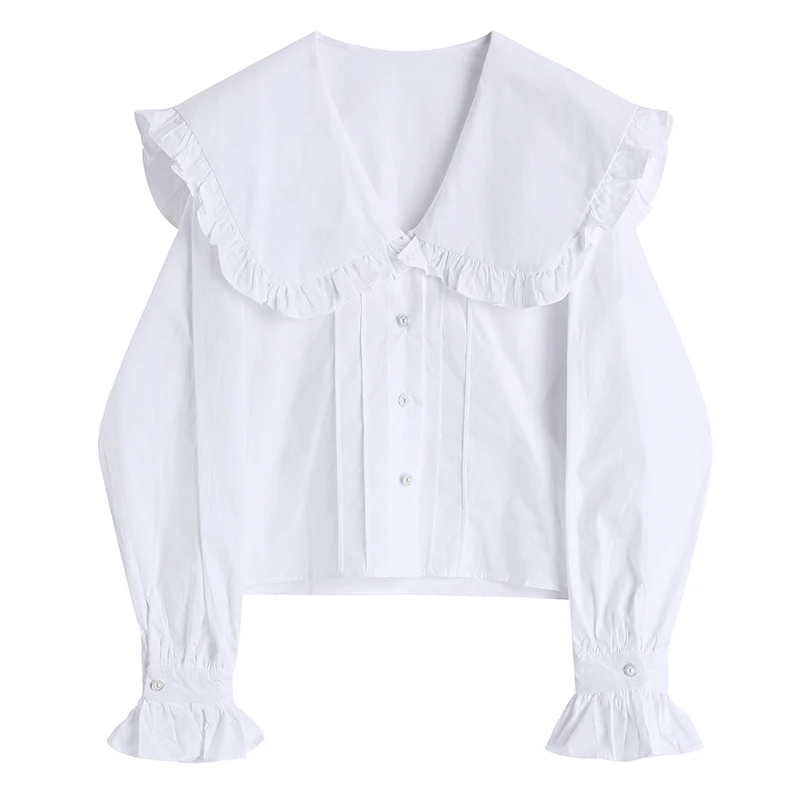 

Autumn All-match 2021 Doll Collar Ruffled Sleeves Short White Shirt Blouse Shirt Trend College Style All-match Cute And Simple