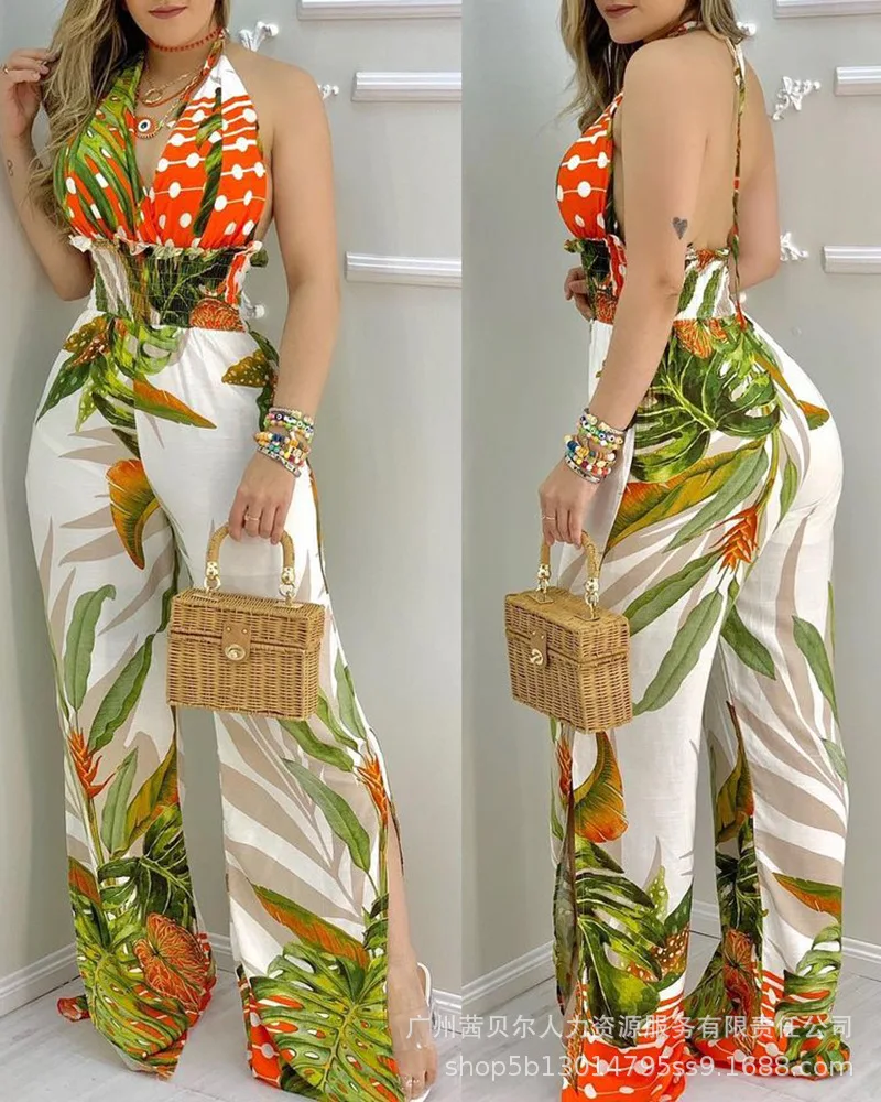 

Spot 2021 new color print lace-up jumpsuit-partial positioning