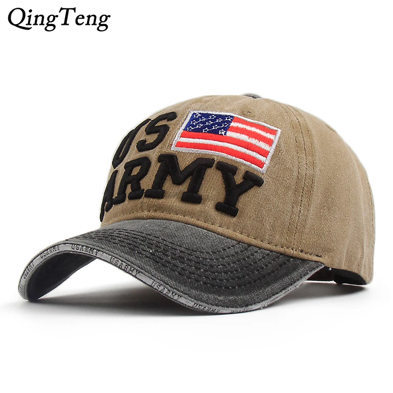 

New US Army Men'S Cap Washed Cotton Vintage Baseball Cap Embroidered Letters Dad Hat Bone Casual Sun Hats USA Flag Women Caps