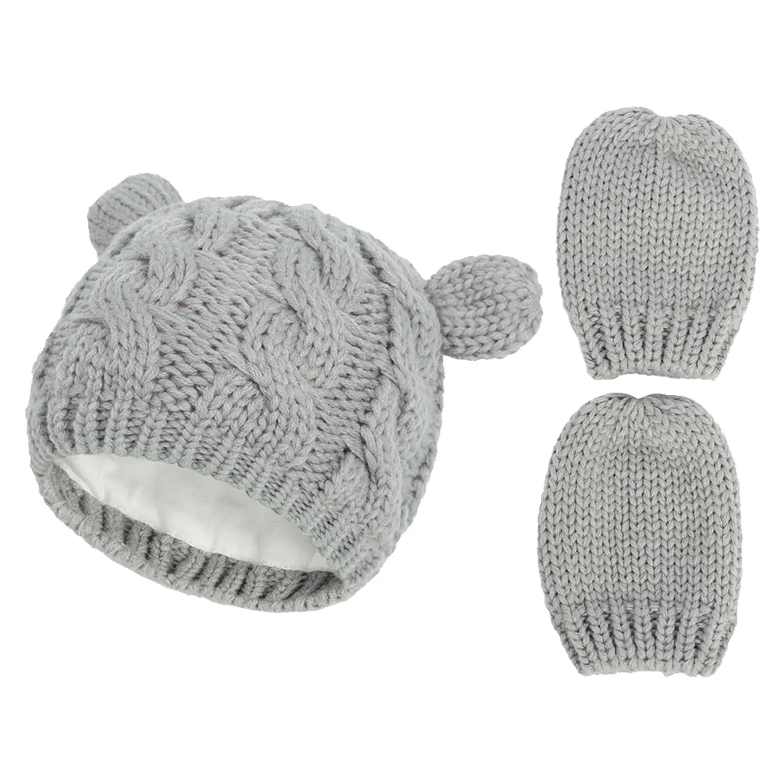 0-18m Winter Fits Baby Kids Boy Girl Warm Comfortable Knit Hat Ear Solid Cute Glove 2pcs Lovely Beanie Cap Mittens | Детская одежда и