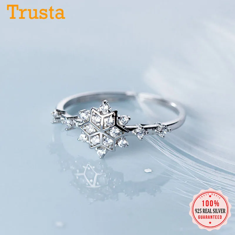

Trustdavis реальные 925 стерлингового серебра простые милые Снежинка ослепительно CZ открытие кольцо на палец для обручального кольца для женщин ...