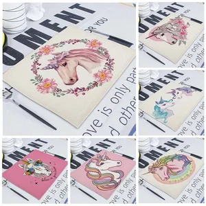 Льняной Настольный коврик с милым единорогом, домашние коврики с милым мультяшным животным, детские коврики для кухни и столовой, коврики, прокладки, салфетки