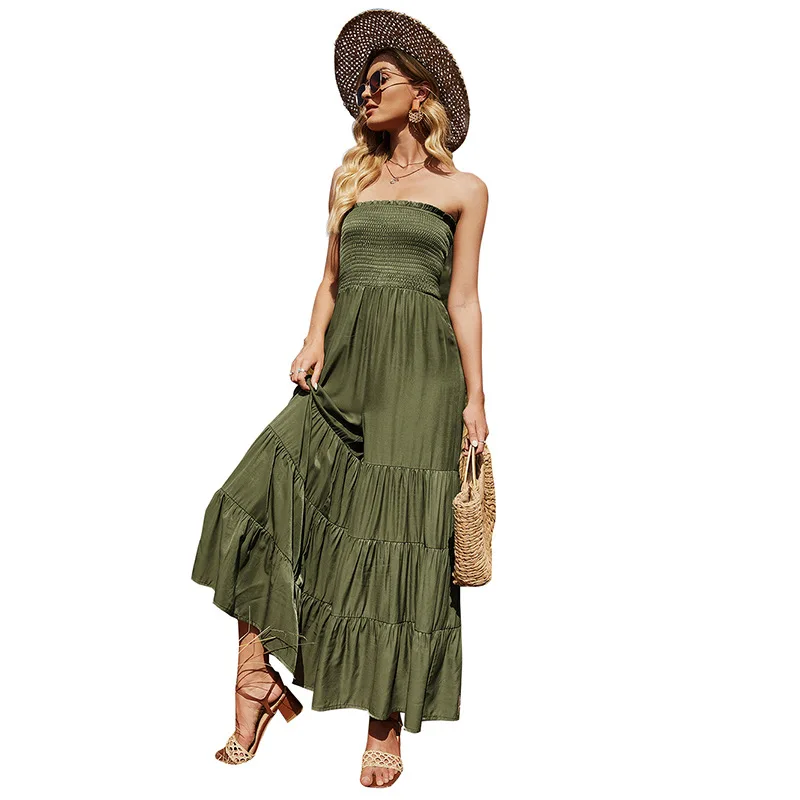 Summer Swimwear Cover Up Women Loose Casual Plus Size Beach Jumpsuit Coverups Pants Female Tunic Swimsuit Kaftan Praia Green