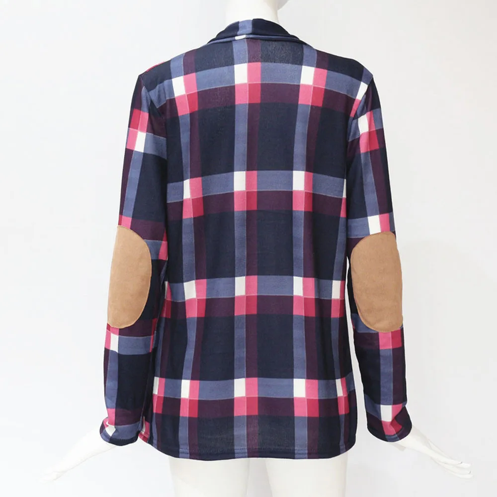 Модный женский кардиган клетчатый пуловер с длинными рукавами блузка открытая