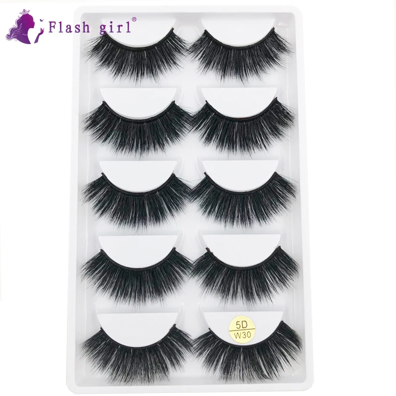

5 Pairs Eyelashes Wholesale 5D-W30 Handmade Natural Volume Soft 5D Mink False Eyelashes Wispy Fake Eye Lash In Bulk
