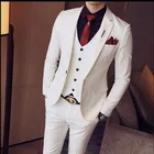 Пиджак-смокинг Мужские Костюмы приталенные наборы из 3 частей Белые стильные дизайнерские костюмы для выпускного вечера серый костюм мужской свадьба
