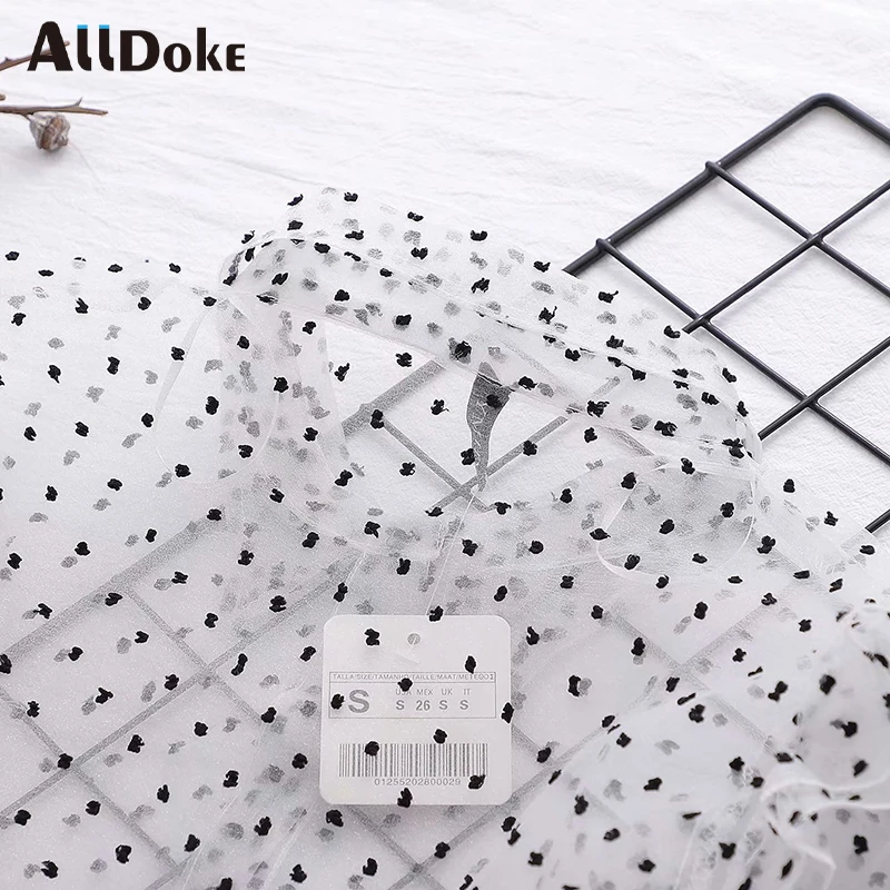 

ALLDOKE mesh see through blouse women summer turn down collar puff sleeve tops shirt femme polka dot sexy ladies blouses bluasa