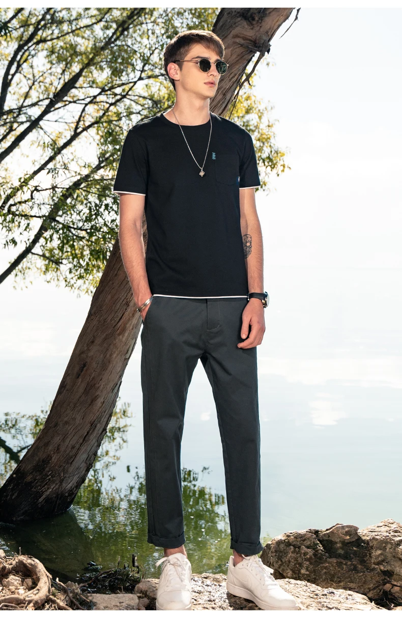 

YTX447 Line design, simple and versatile Korean style slim half-sleeved casual short-sleeved T-shirt