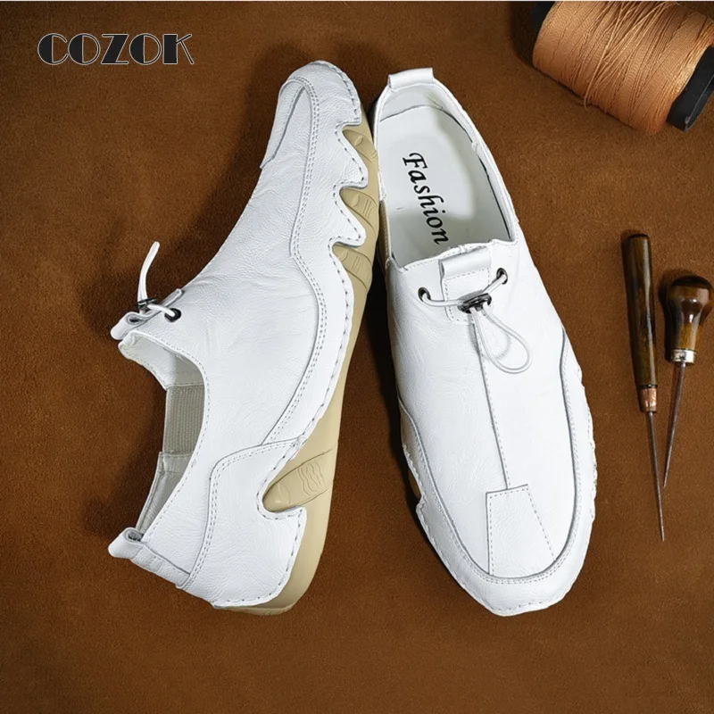 

[Sewing Slip-On] Men's Casual Shoes Leather High Quality Loafers Flats Soft Light Shoes Men's Driving Footwear Fashion Sneakers